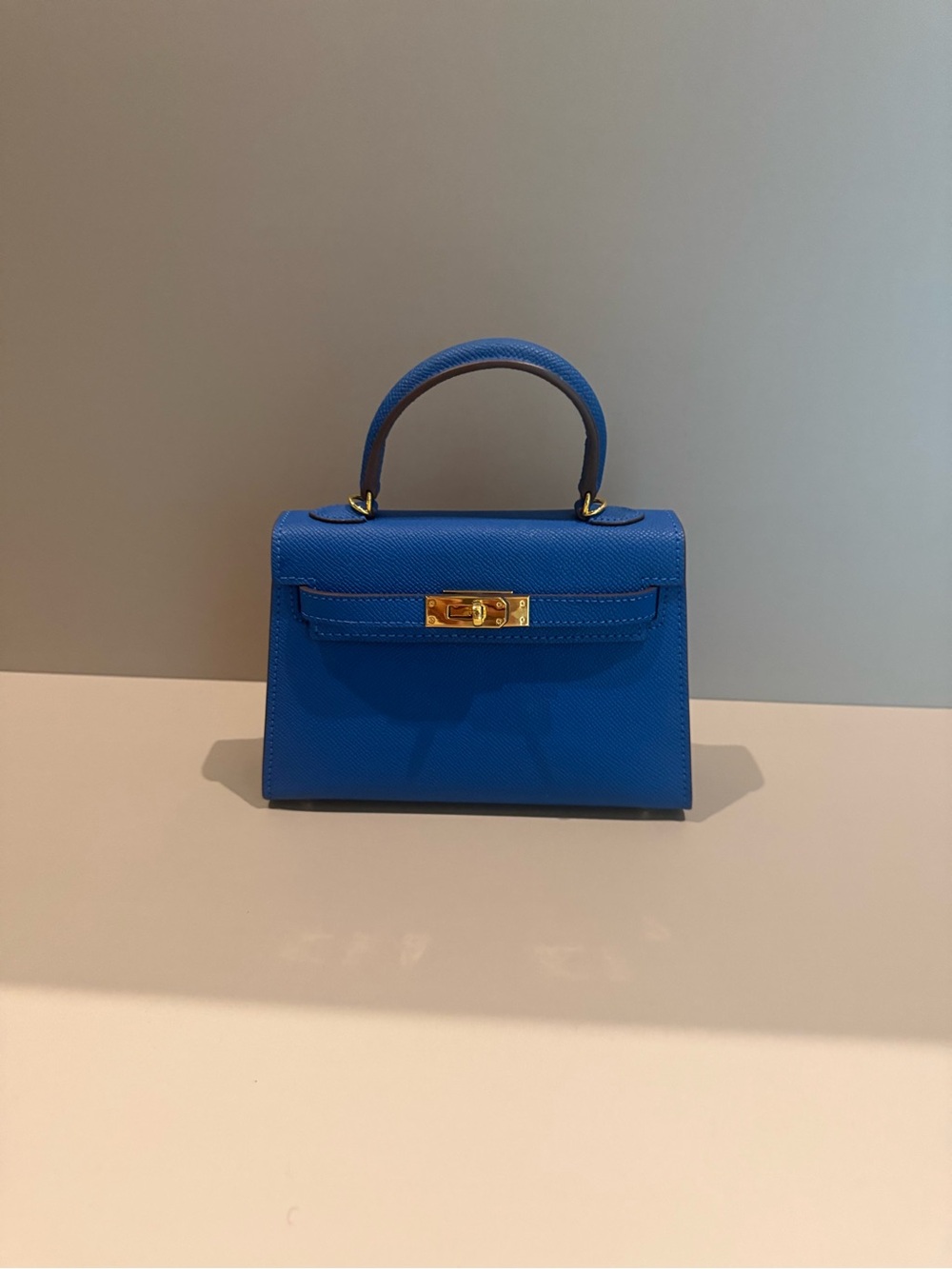 Cobalt Blue Structured Mini Top-Handle Bag with Gold Hardware